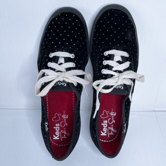 Keds x Taylor Swift ♥ 034 Black Velvet Silver Polka Dot Lace Sneakers Women Sz 7 - Picture 4 of 12